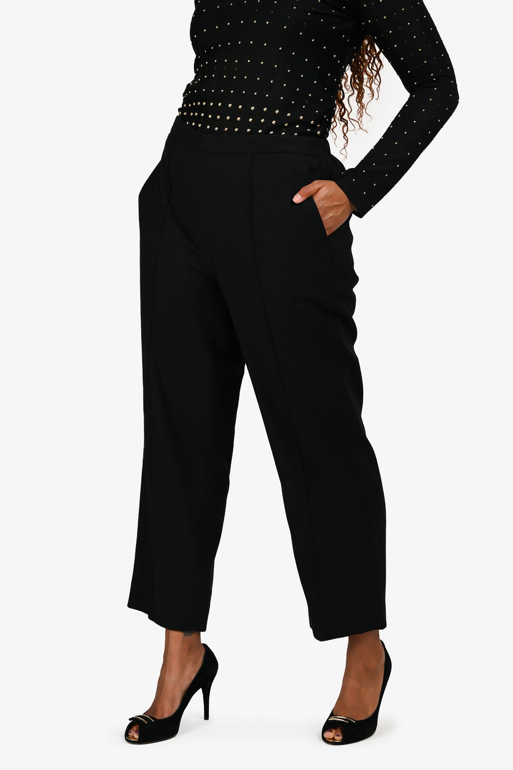 Vince Black Wool Cinched Wide Leg Pants Size L