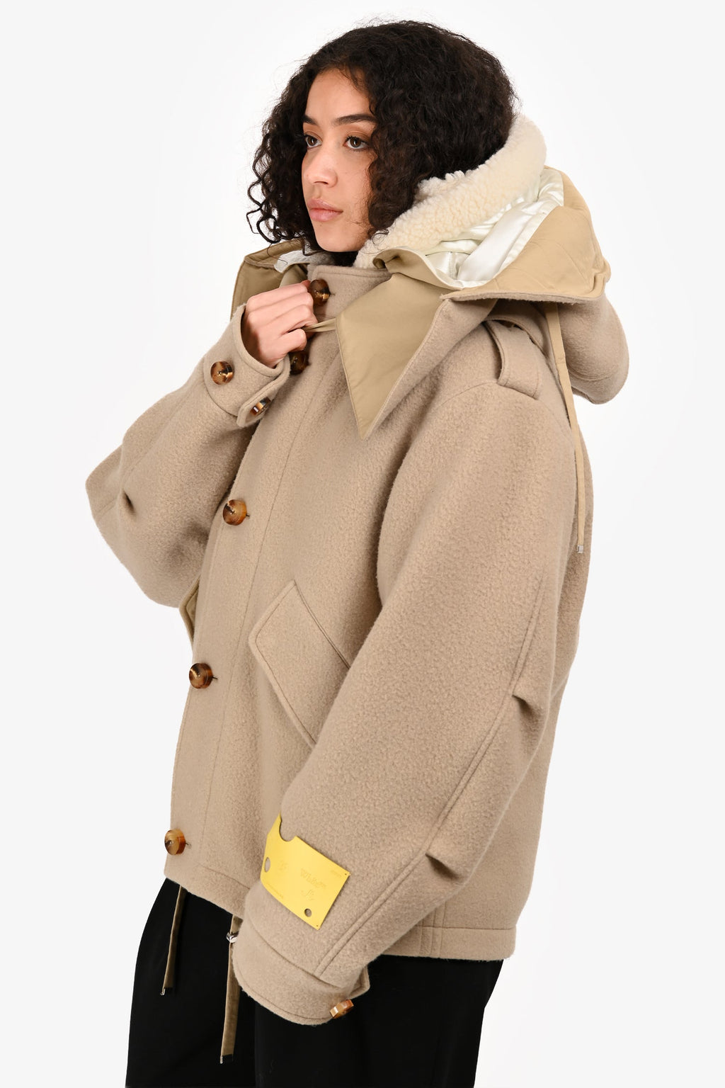 Off-White Beige Wool Hooded Shirt Parka Size 36