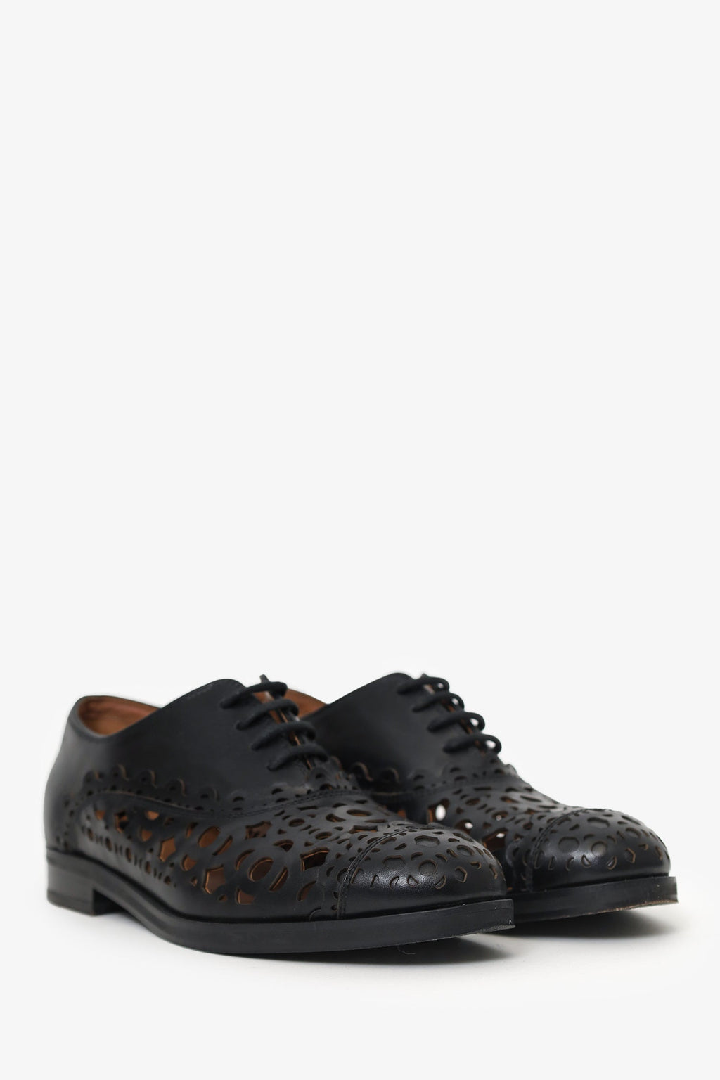 Alaïa Black Leather Laser Cut-out Oxford Size 36