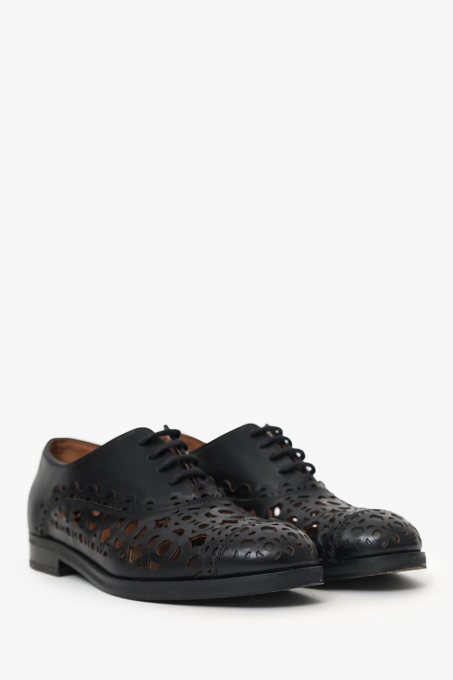 Alaïa Black Leather Laser Cut-out Oxford Size 36