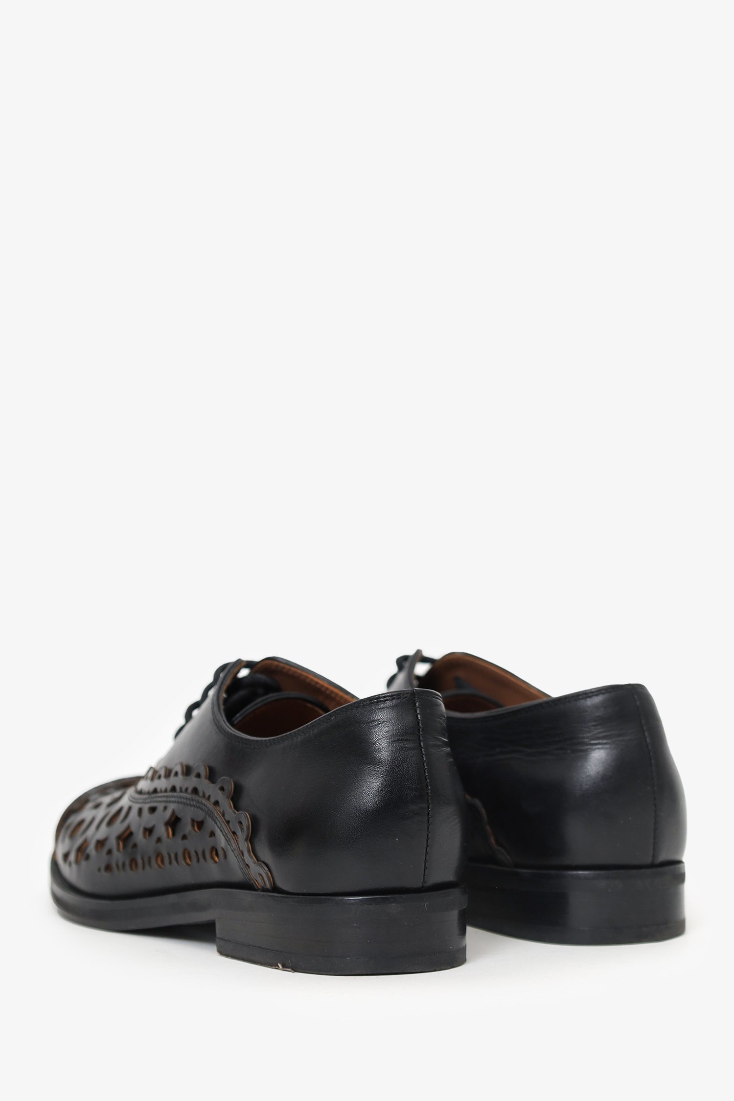 Alaïa Black Leather Laser Cut-out Oxford Size 36