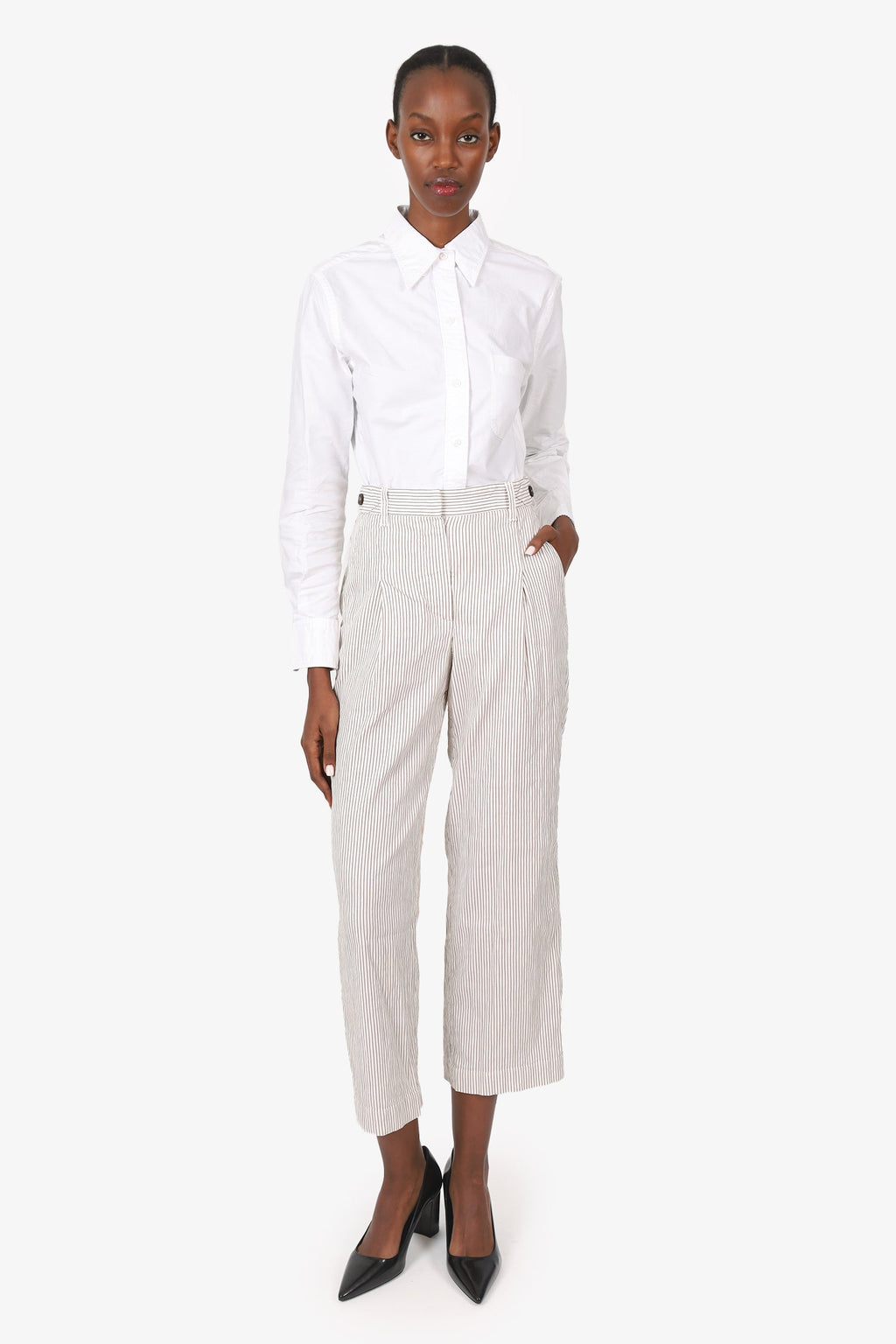 Brunello Cucinelli Cream/Brown Stripped High Waisted Trousers Size 2