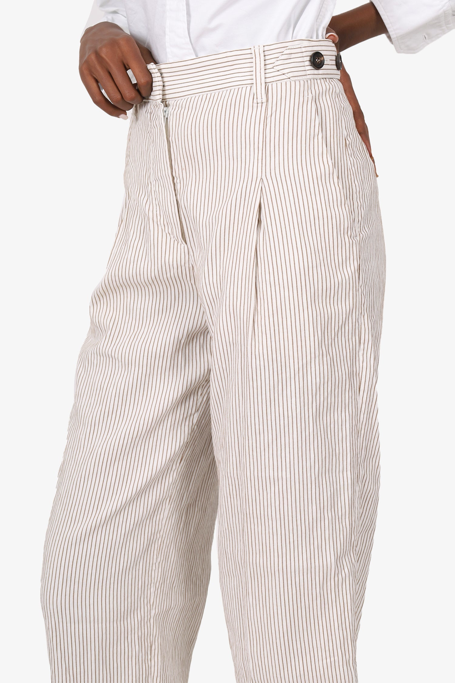 Brunello Cucinelli Cream/Brown Stripped High Waisted Trousers Size 2
