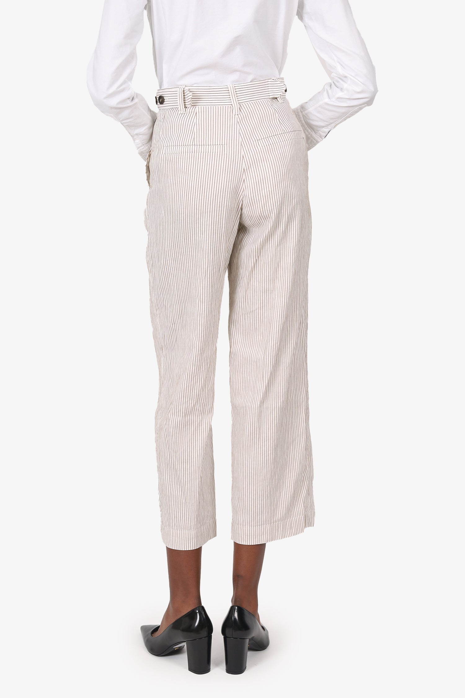 Brunello Cucinelli Cream/Brown Stripped High Waisted Trousers Size 2