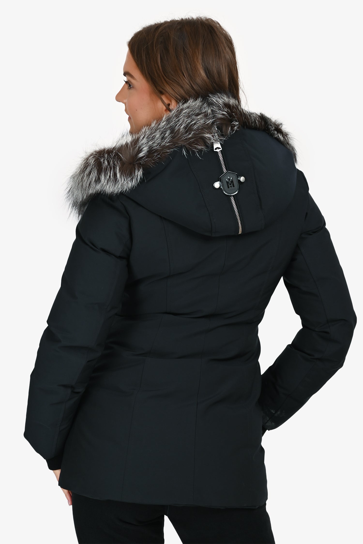 Mackage Black/ Silver Fox Fur Down Parka Coat Size XS