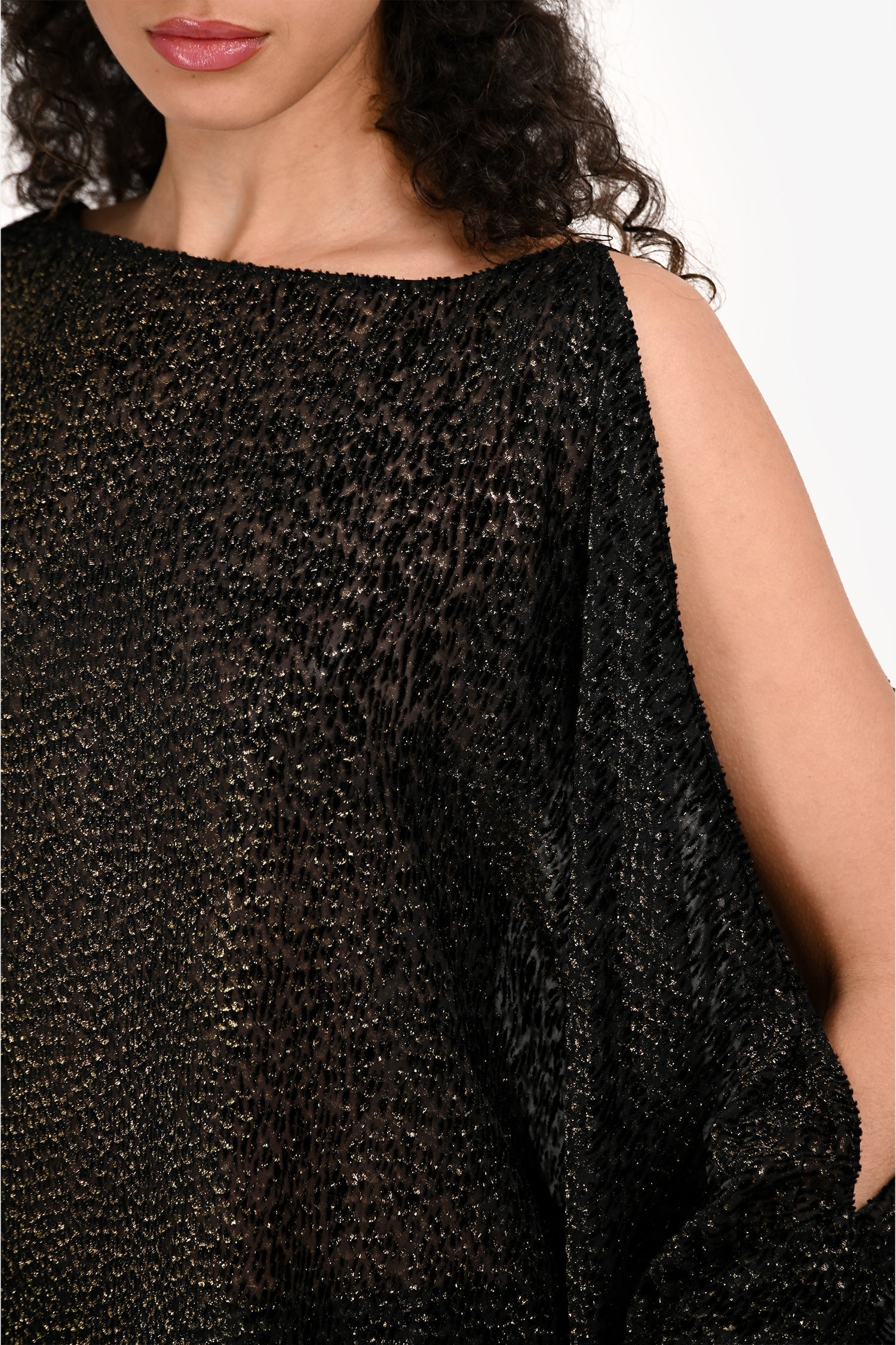 Nili Lotan Black/Gold Open Shoulder Bell Sleeve Top Size S