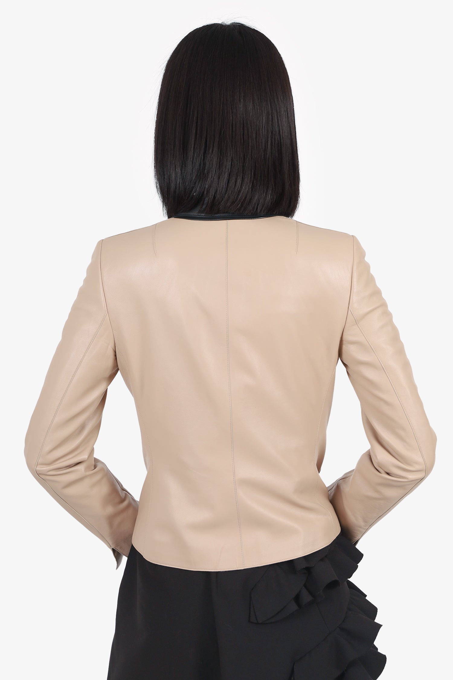 Akris Black/Beige Leather Single Breasted Jacket Size 4
