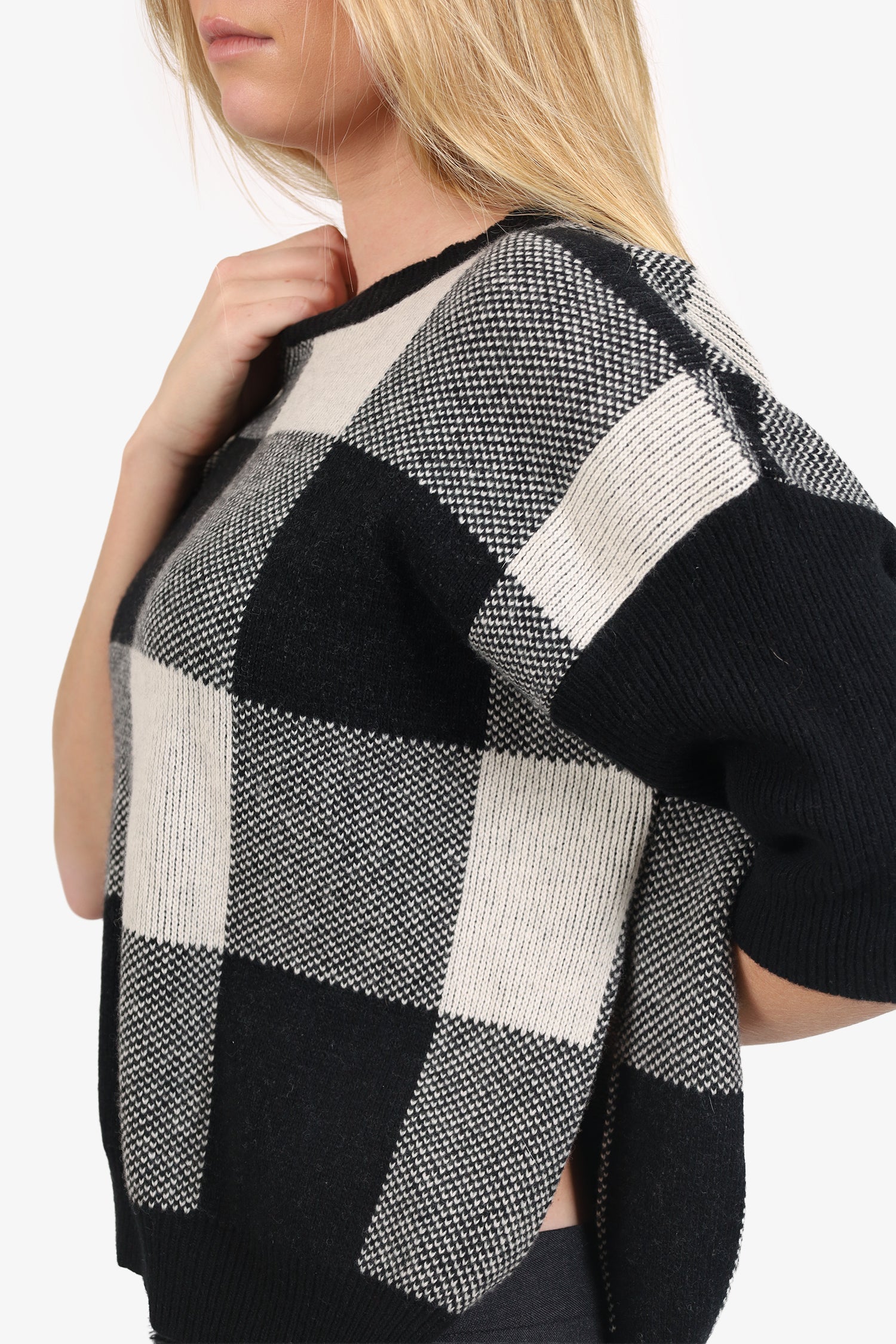 Stella McCartney Black/White Plaid Wool Open Side Sweater Size 40
