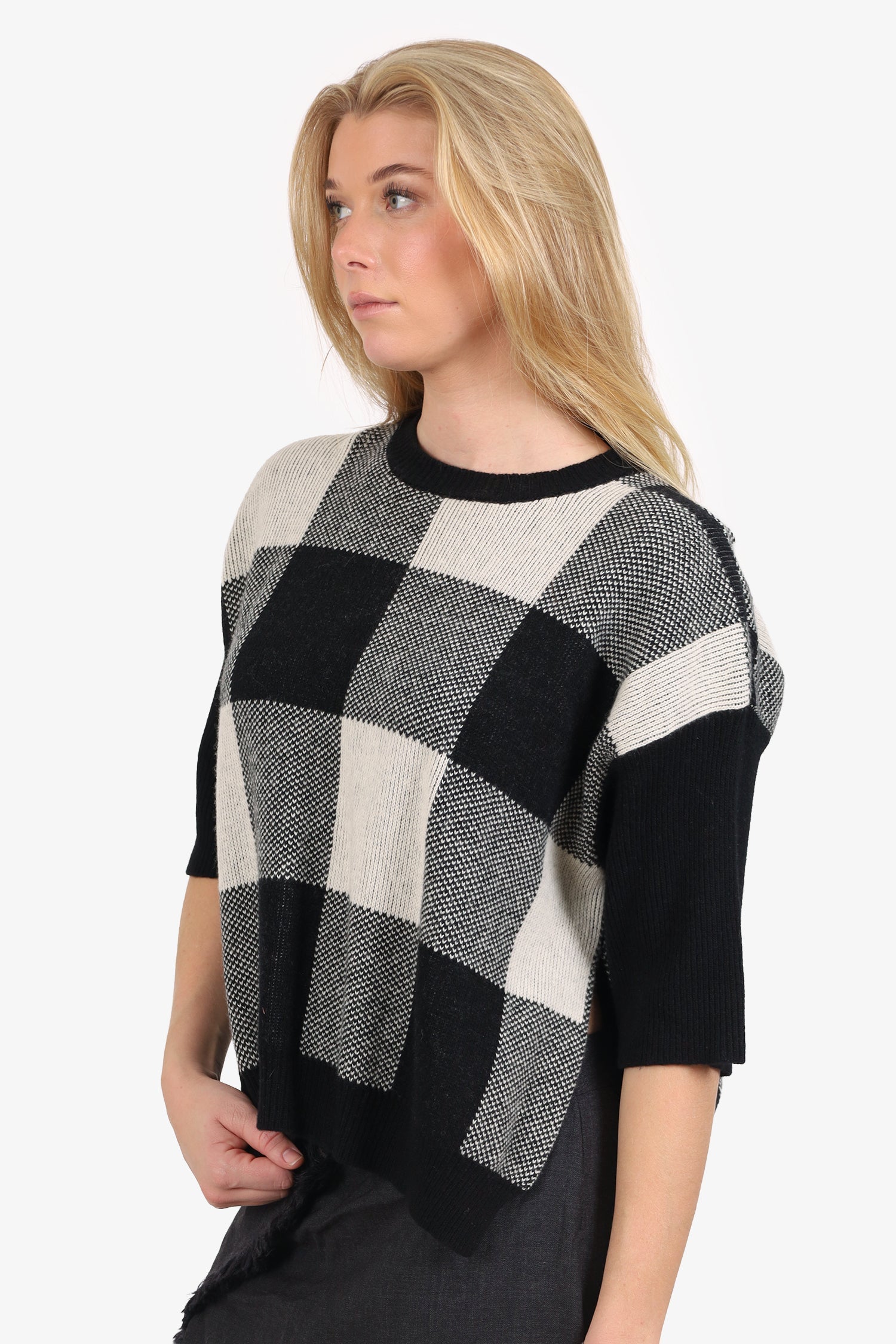 Stella McCartney Black/White Plaid Wool Open Side Sweater Size 40