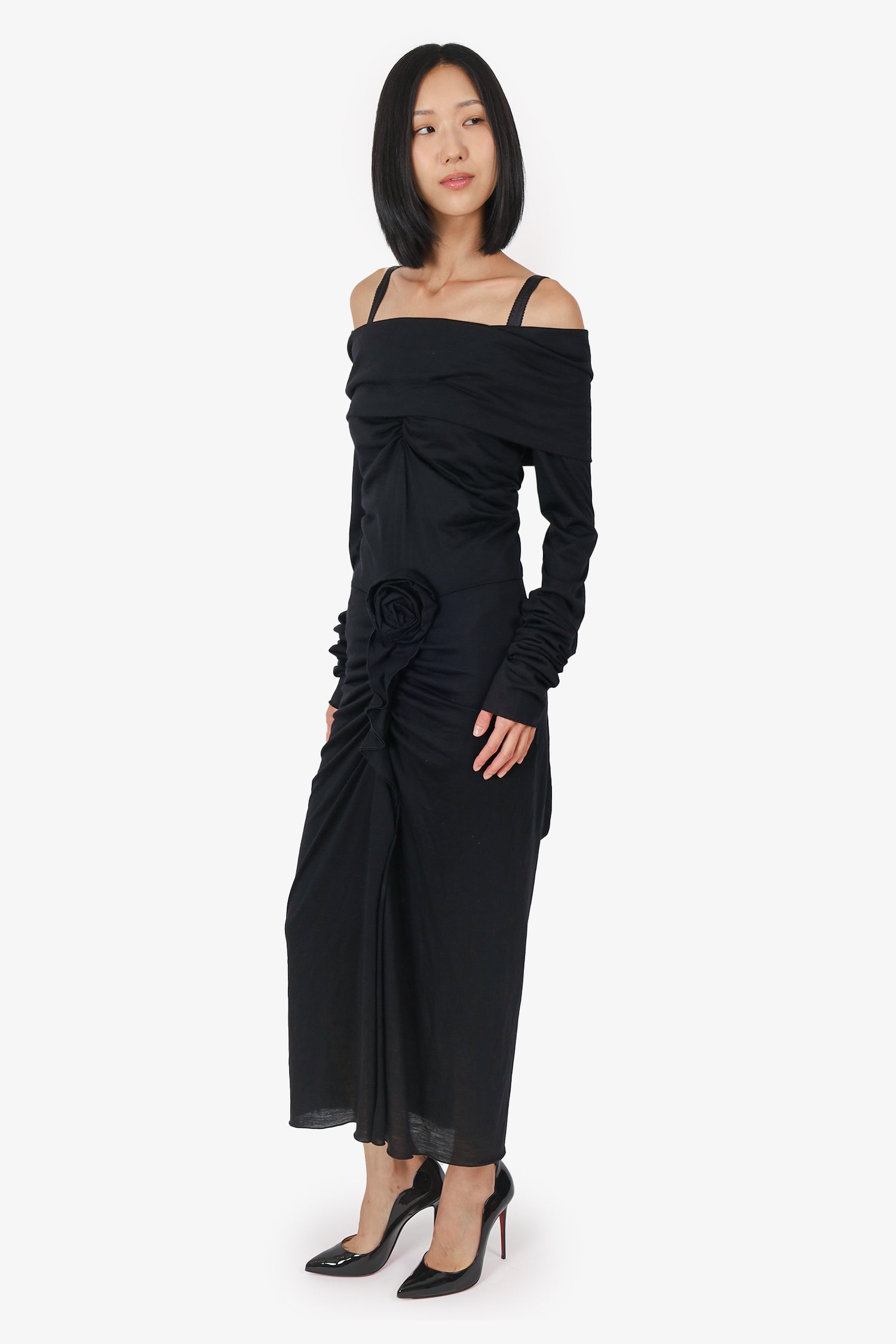 Dolce & Gabbana Black Long Sleeve Drape Dress Size 44