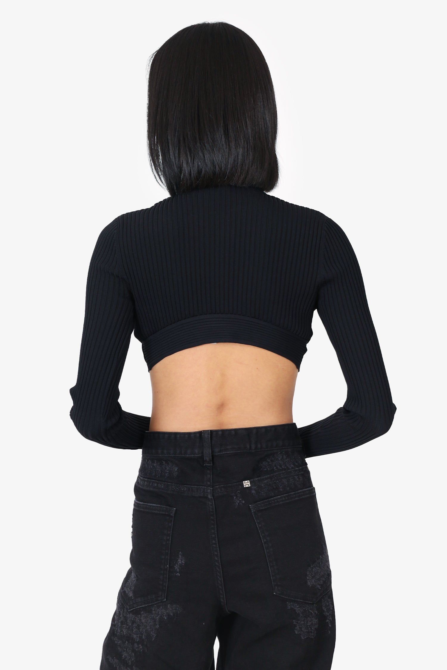 Dion Lee Black Cropped Ribbed Turtleneck Sweater Size 4