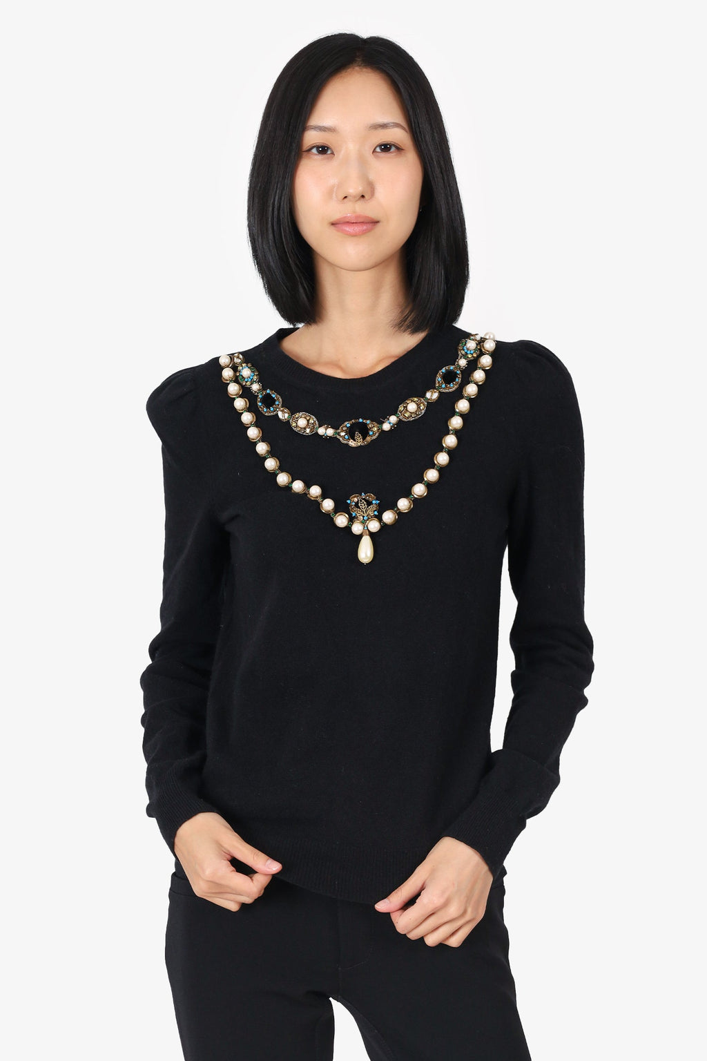Gucci Black Wool Pearl Neck Sweater Size M