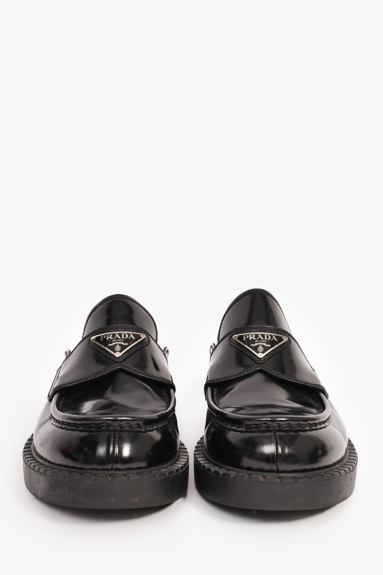 Prada Black Brushed Leather Plaque Mule Loafers Size 6 Mens