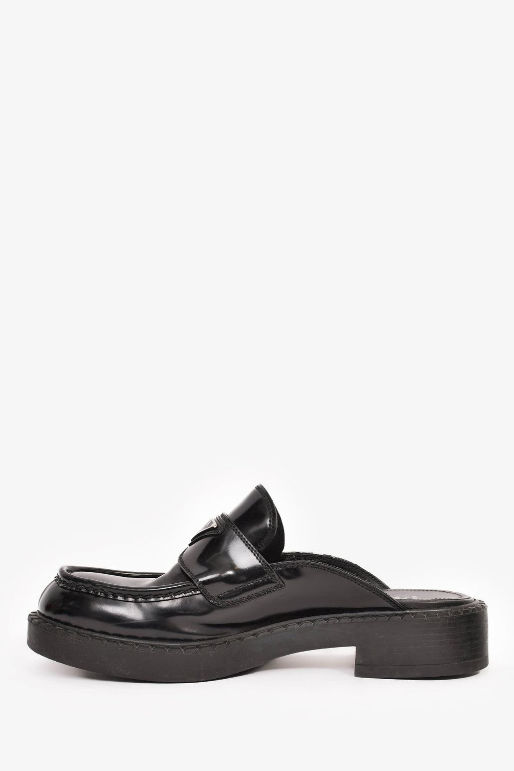 Prada Black Brushed Leather Plaque Mule Loafers Size 6 Mens