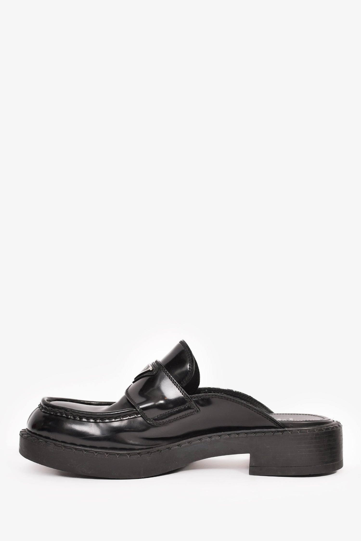 Prada Black Brushed Leather Plaque Mule Loafers Size 6 Mens