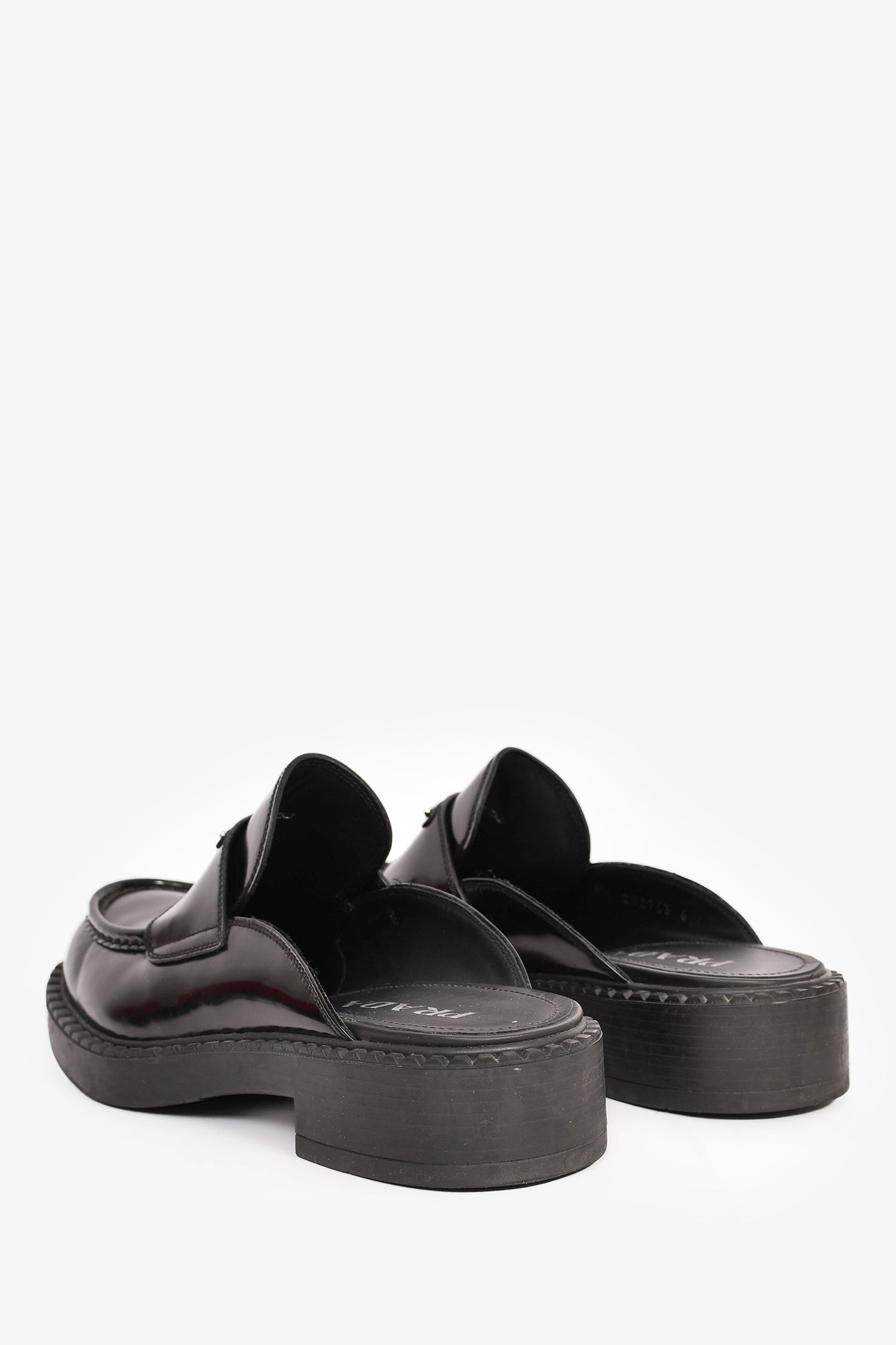 Prada Black Brushed Leather Plaque Mule Loafers Size 6 Mens