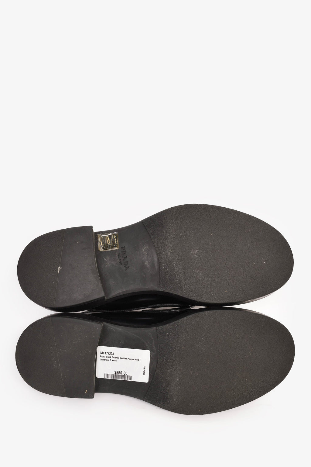 Prada Black Brushed Leather Plaque Mule Loafers Size 6 Mens