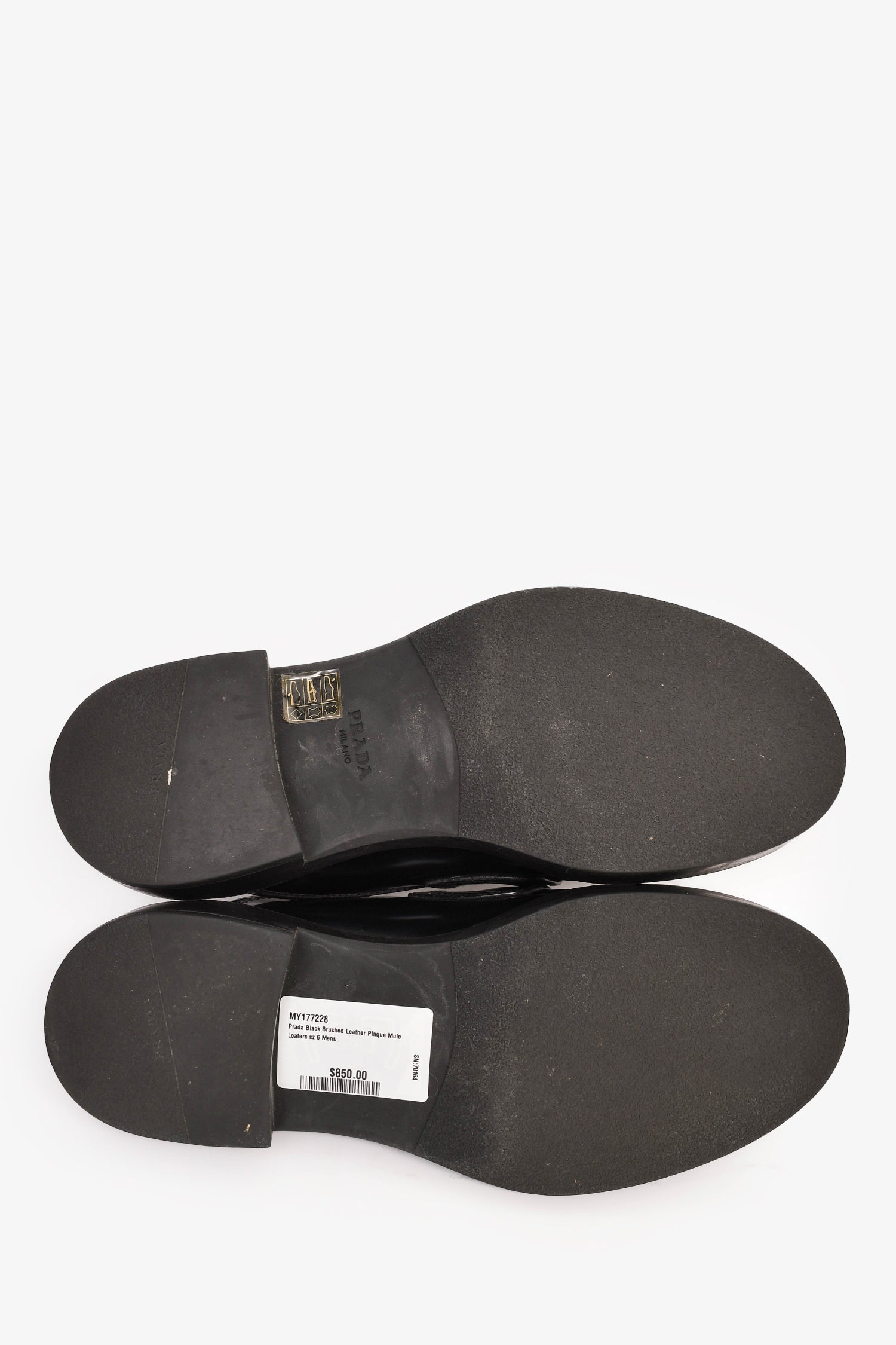 Prada Black Brushed Leather Plaque Mule Loafers Size 6 Mens