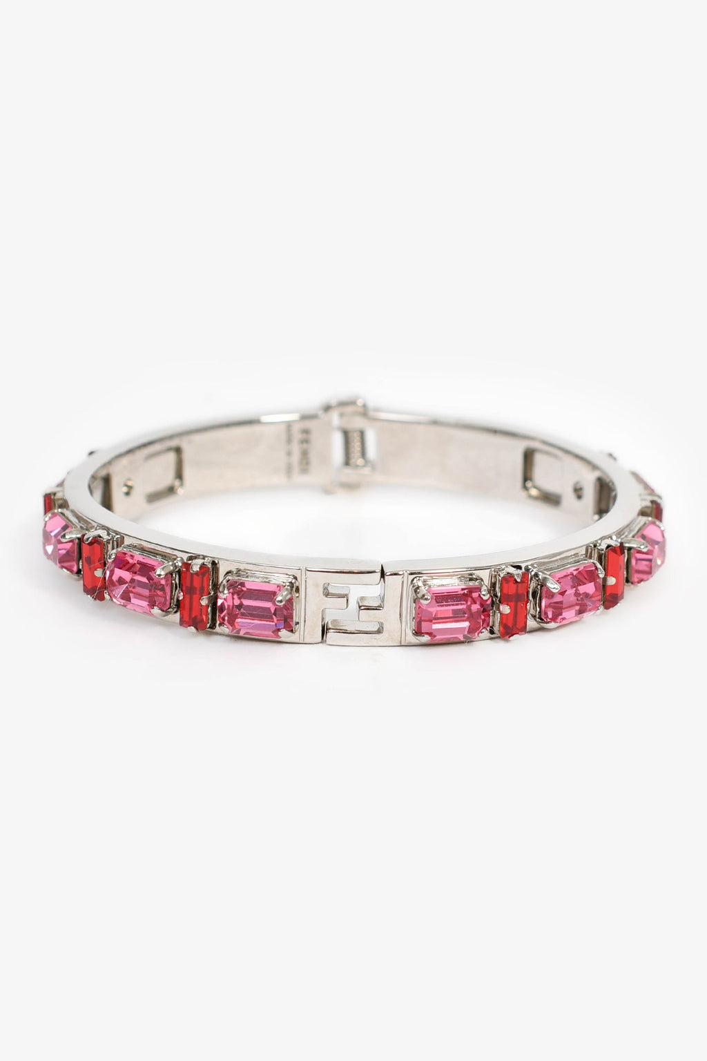 Fendi Silver Toned Red/Pink Crystal Bracelet
