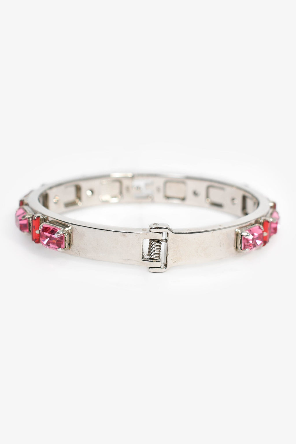 Fendi Silver Toned Red/Pink Crystal Bracelet