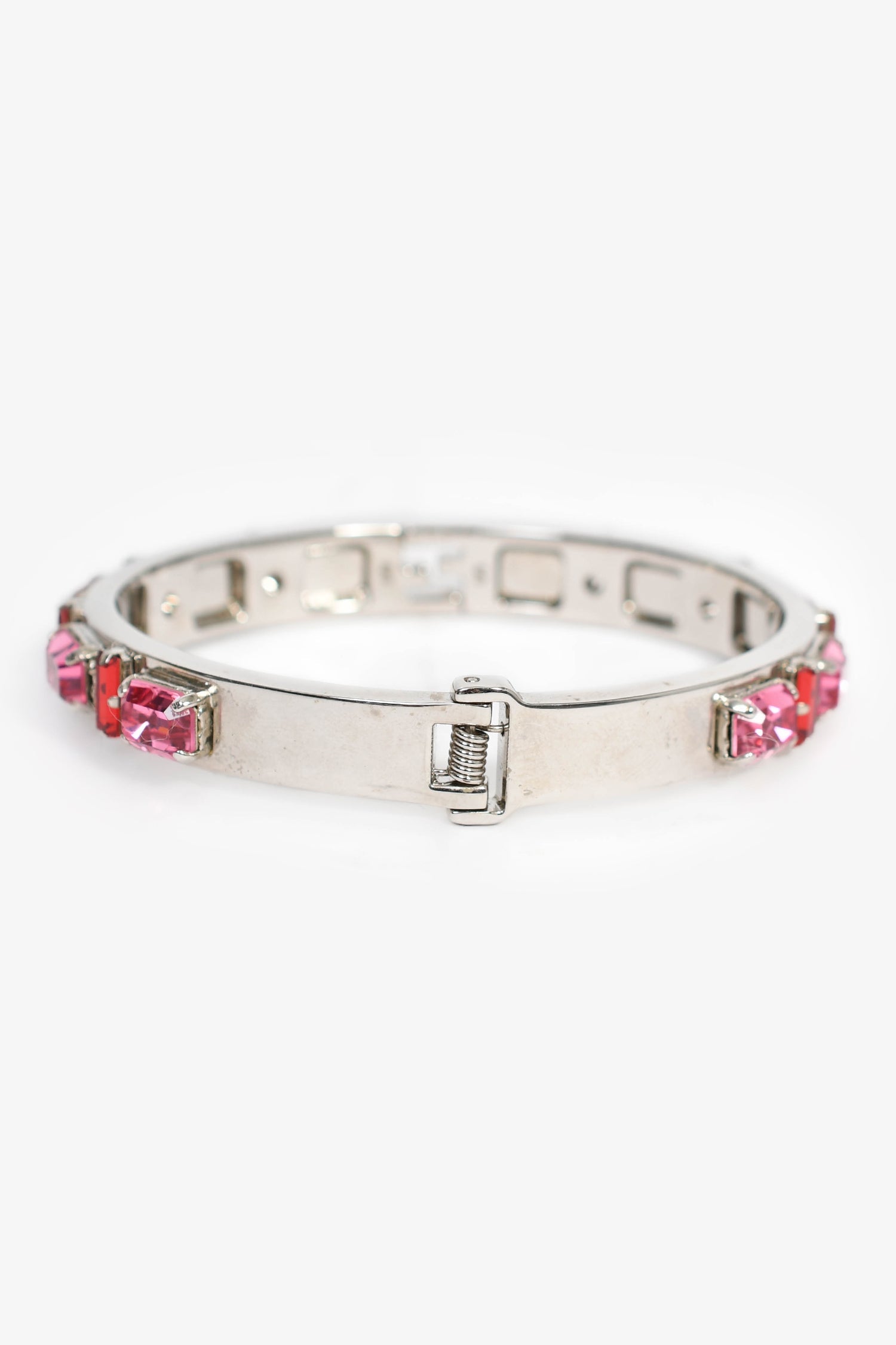 Fendi Silver Toned Red/Pink Crystal Bracelet