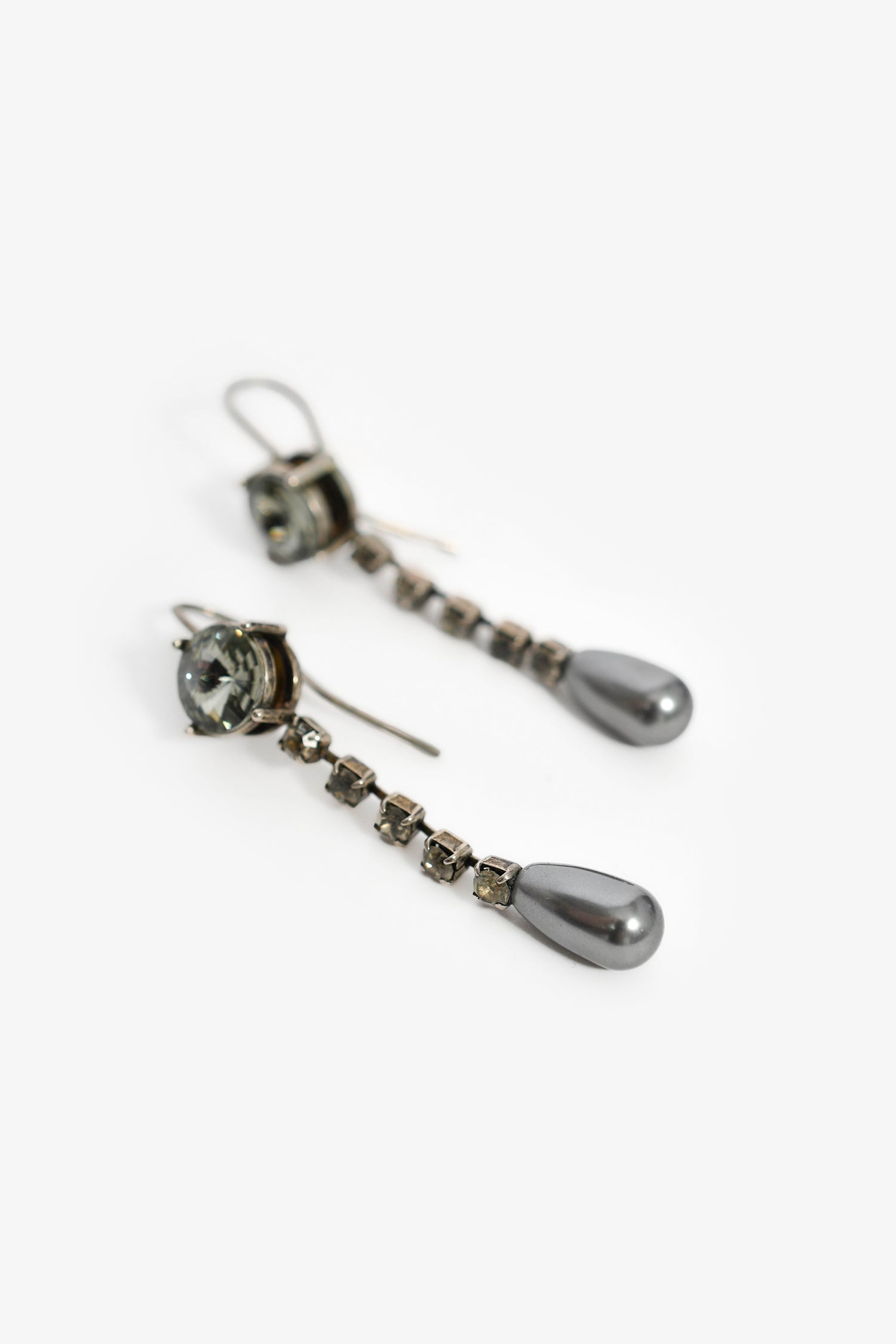Miu Miu Grey Crystal Faux Pearl Long Drop Earrings