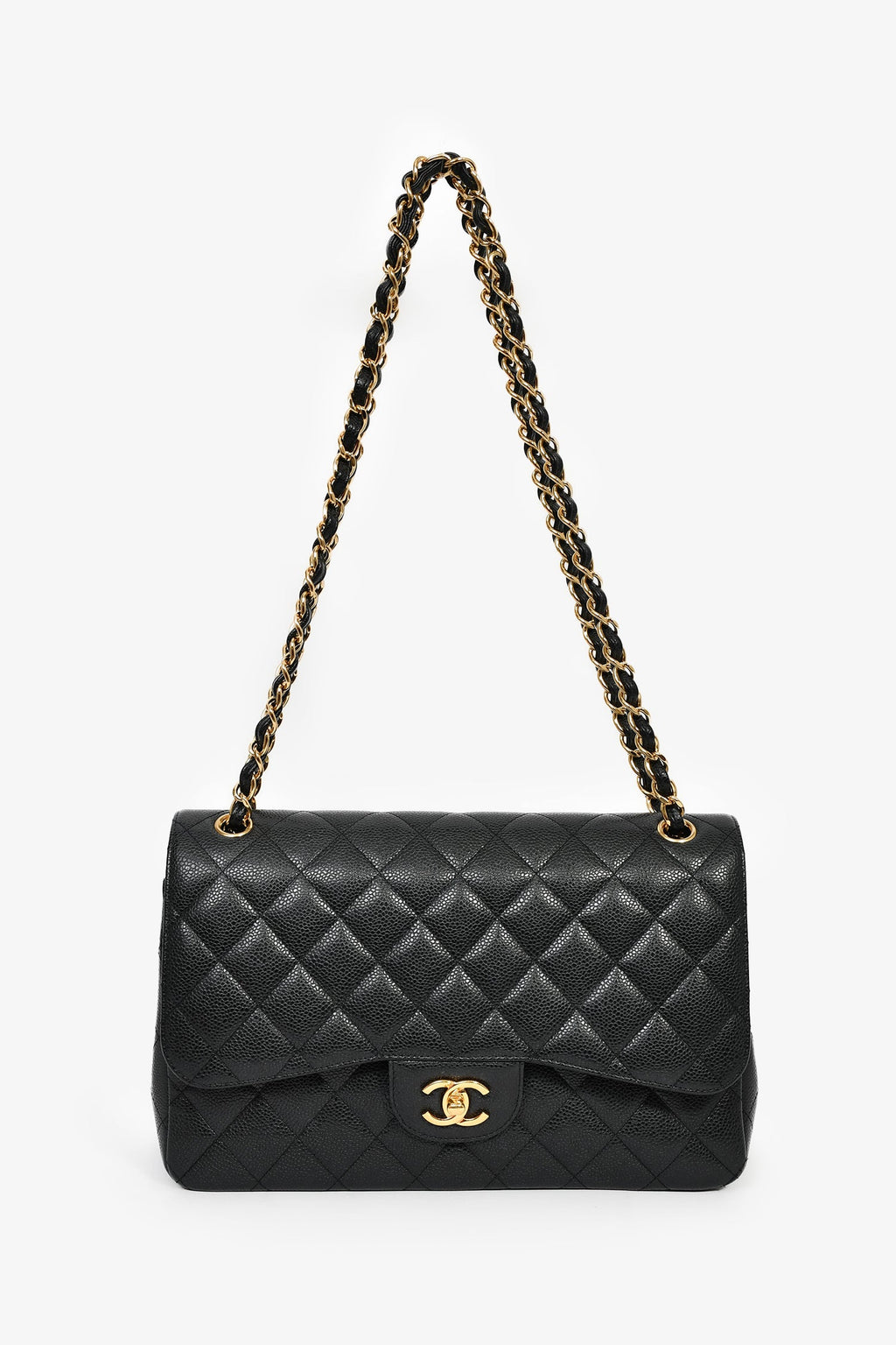 Pre-Loved Chanel™ 2021 Black Caviar Leather Jumbo Double Flap Bag GHW