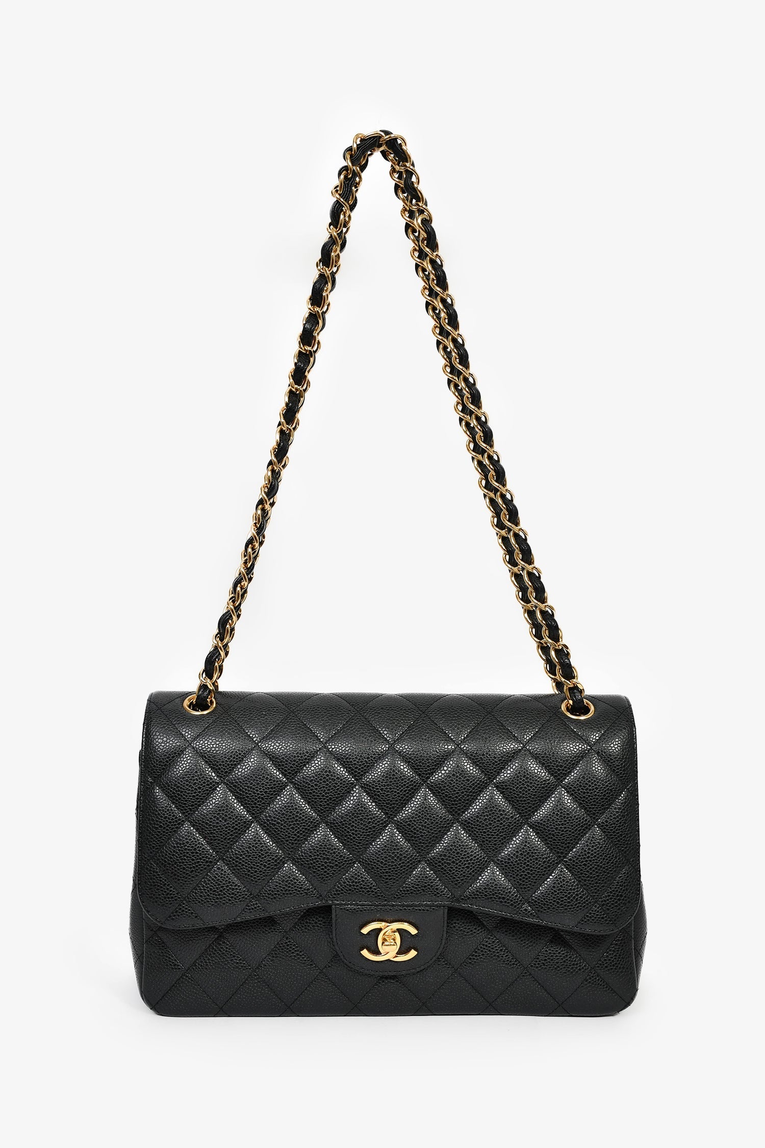 Pre-Loved Chanel™ 2021 Black Caviar Leather Jumbo Double Flap Bag GHW