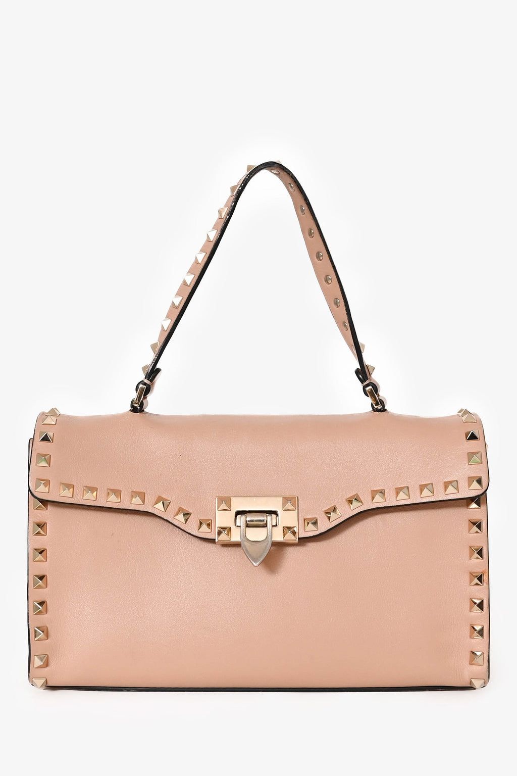 Valentino Blush Leather Rockstud Top Handle Bag