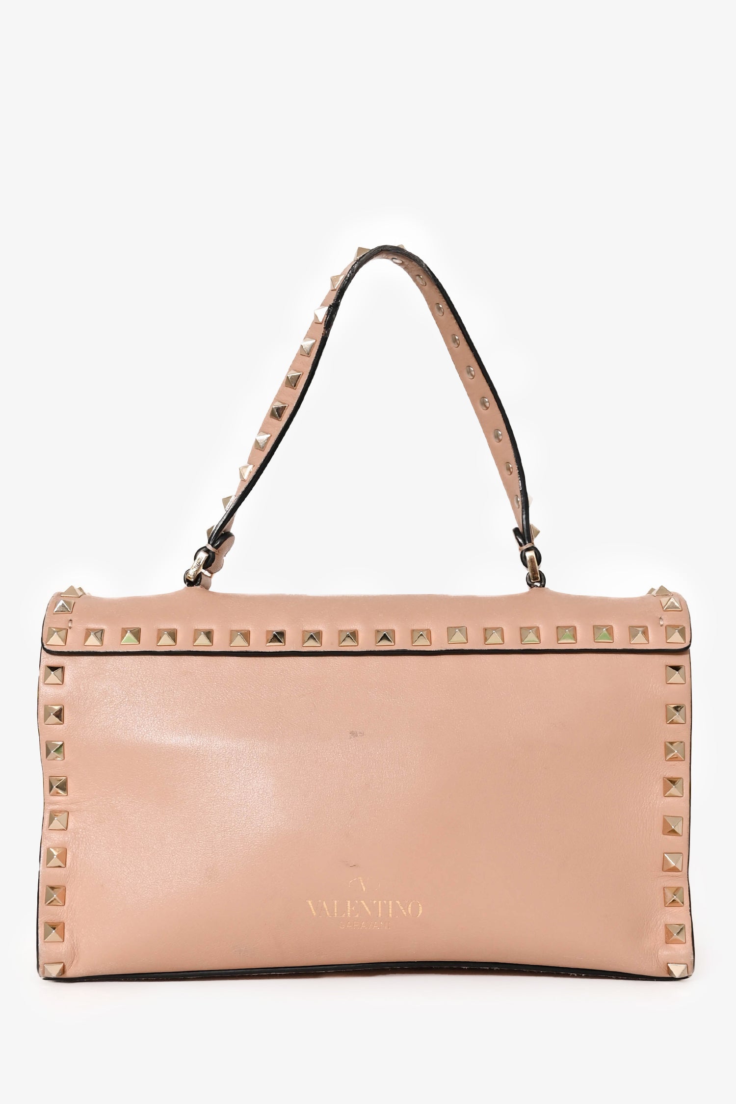 Valentino Blush Leather Rockstud Top Handle Bag