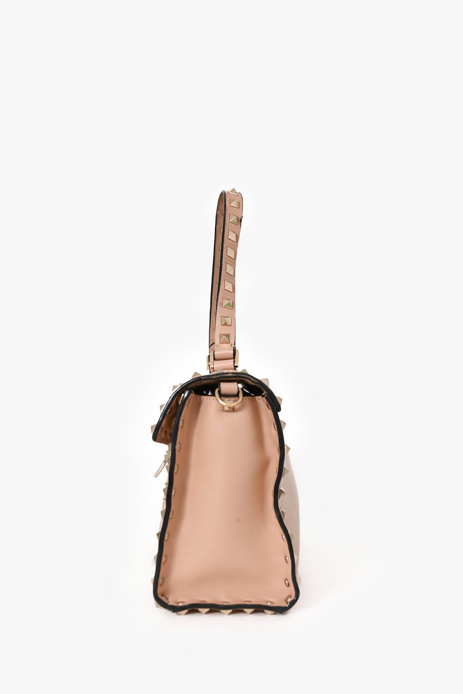 Valentino Blush Leather Rockstud Top Handle Bag