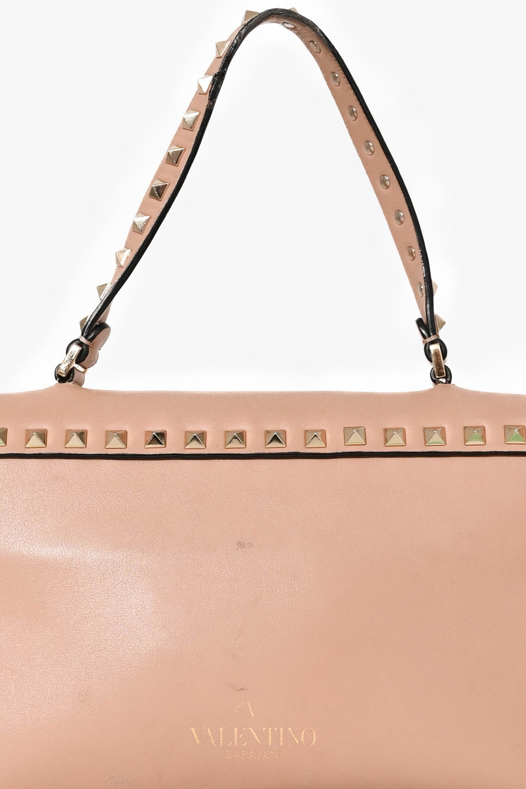 Valentino Blush Leather Rockstud Top Handle Bag
