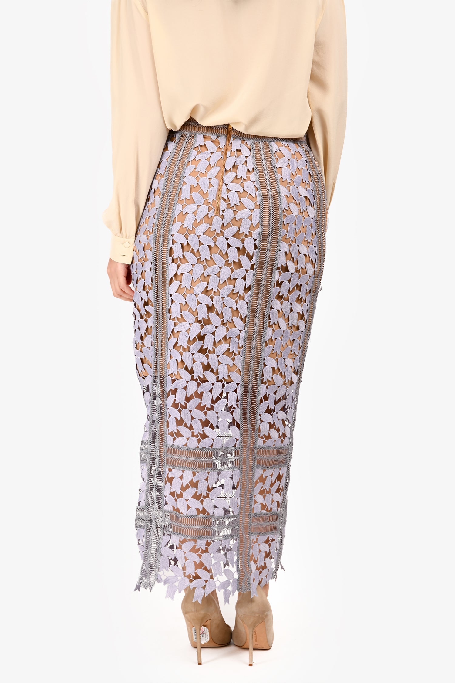 Self-Portrait Blue/Tan Embroidered Floral Maxi Skirt Size 6