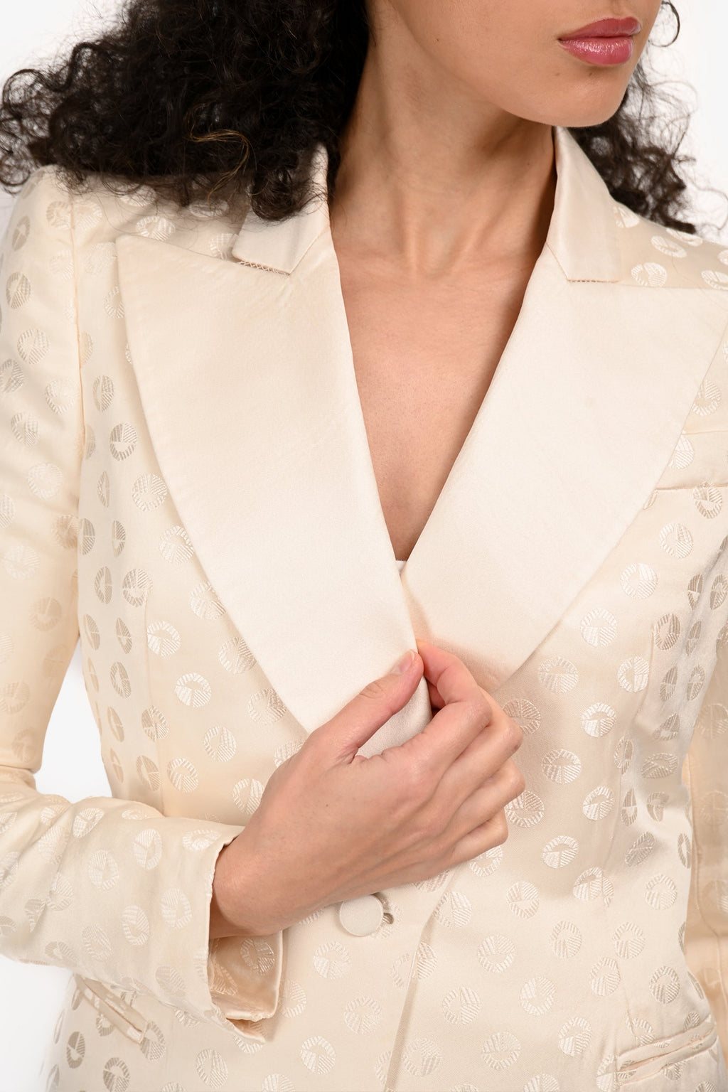 Alexander McQueen White Silk Patterned Single Breasted Blazer Size 40