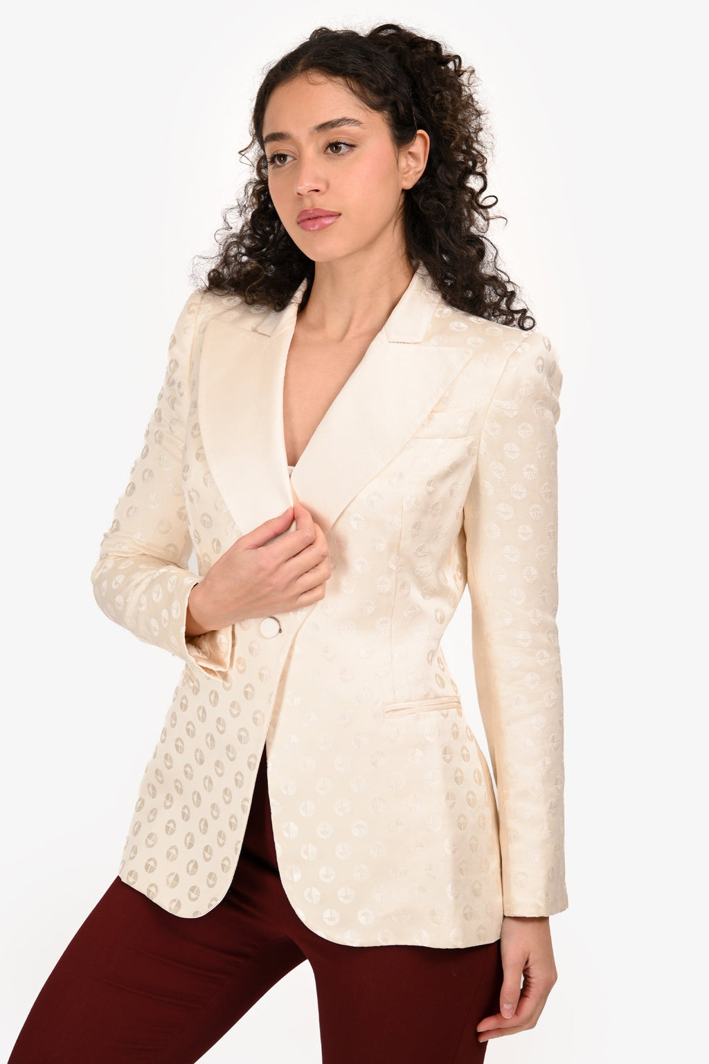 Alexander McQueen White Silk Patterned Single Breasted Blazer Size 40