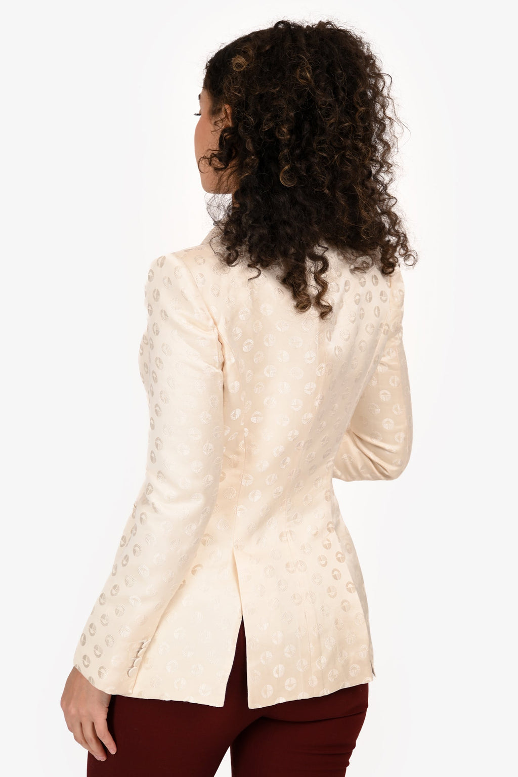 Alexander McQueen White Silk Patterned Single Breasted Blazer Size 40