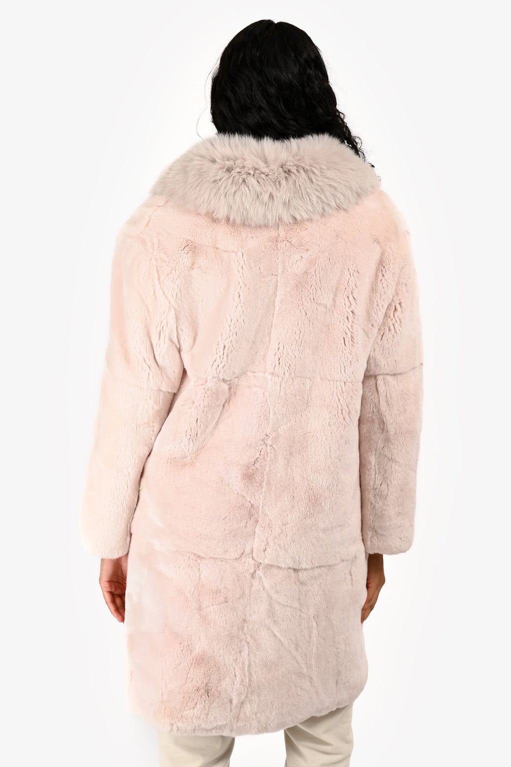 Miu Miu 2015 Pink Rabbit Fur Grey Fox Collared Coat Size 40