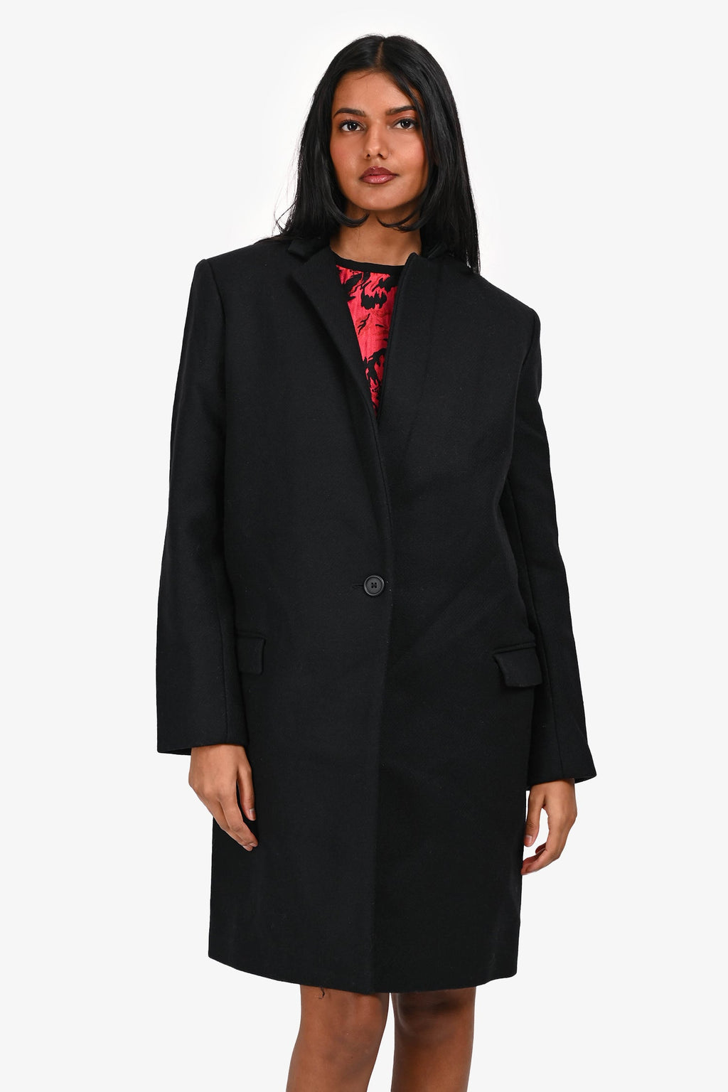 Maje Black Wool Velvet Collared Coat Size 38