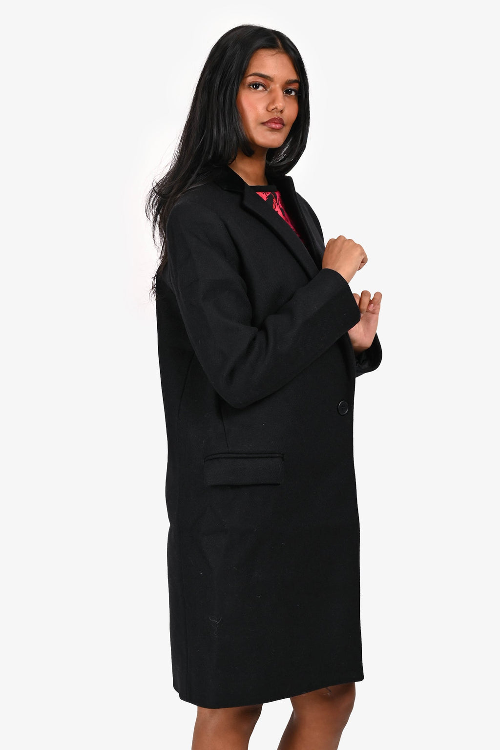 Maje Black Wool Velvet Collared Coat Size 38