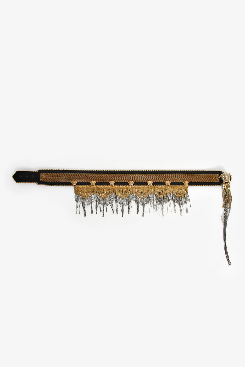 Versace Black/Gold Toned Metal Fringe Choker + Bracelet Set