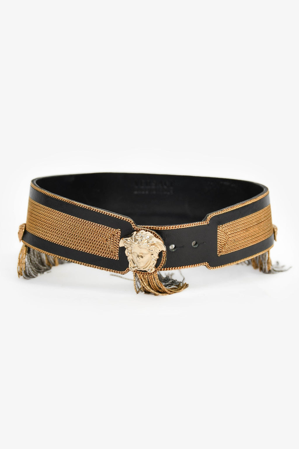 Versace Black/Gold Toned Metal Fringe Choker + Bracelet Set