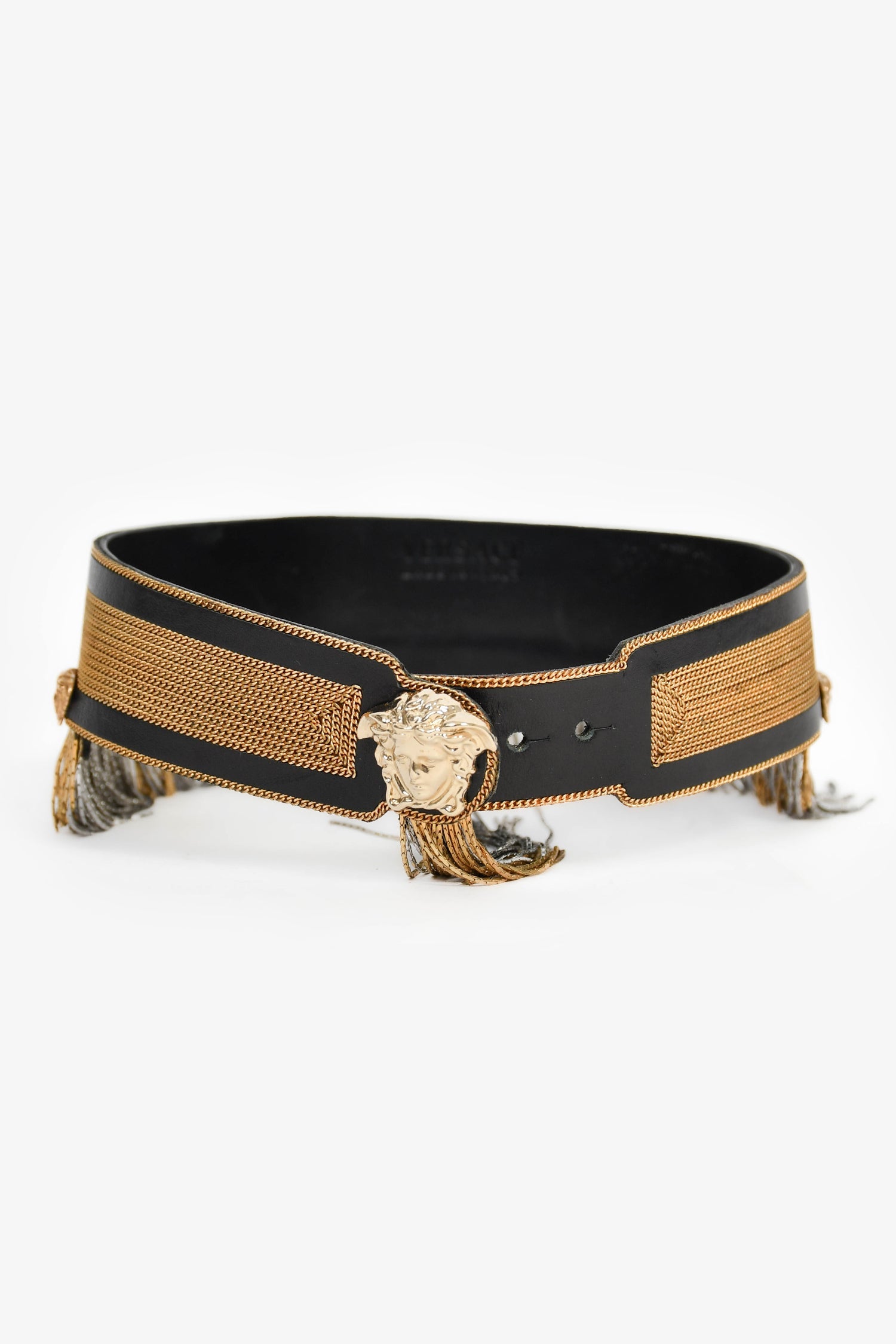 Versace Black/Gold Toned Metal Fringe Choker + Bracelet Set