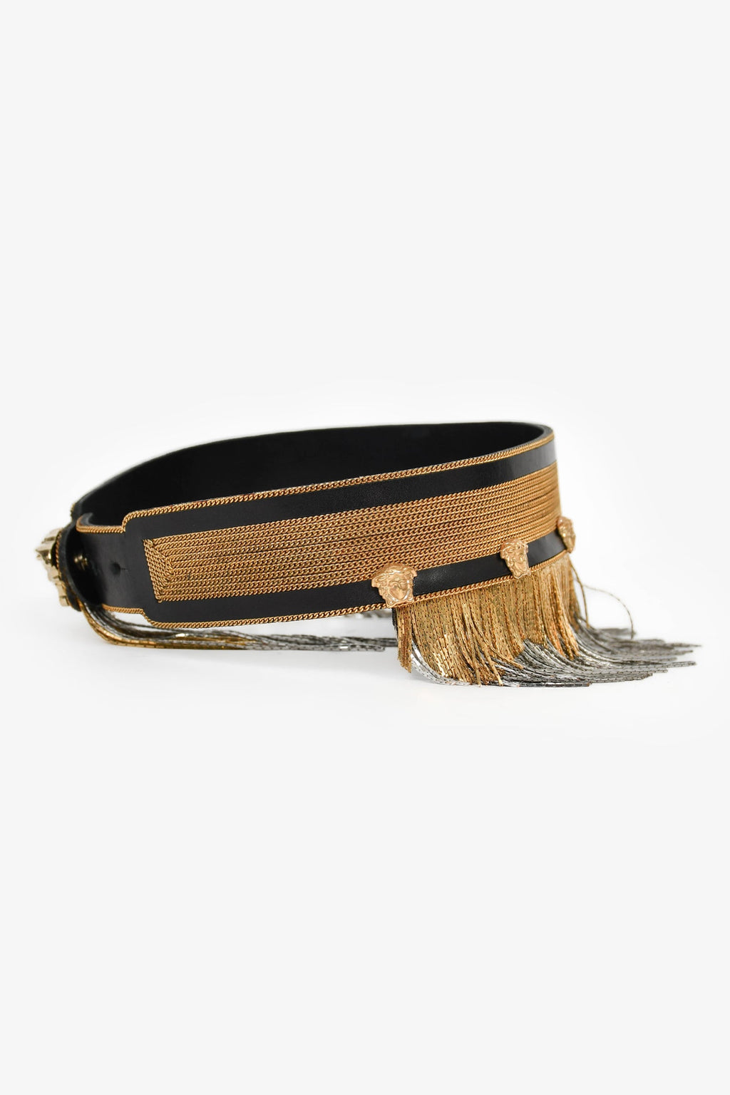 Versace Black/Gold Toned Metal Fringe Choker + Bracelet Set