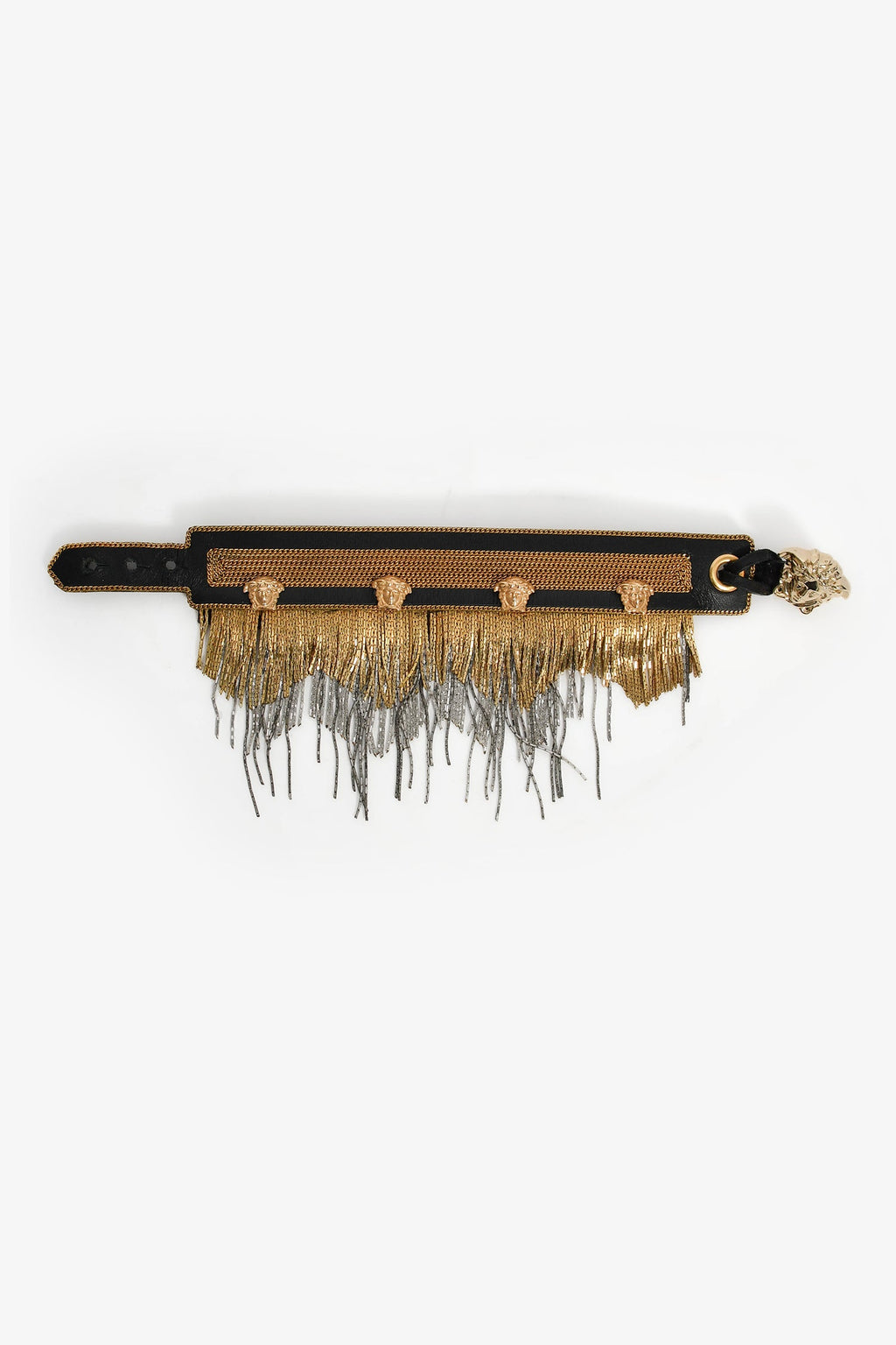 Versace Black/Gold Toned Metal Fringe Choker + Bracelet Set