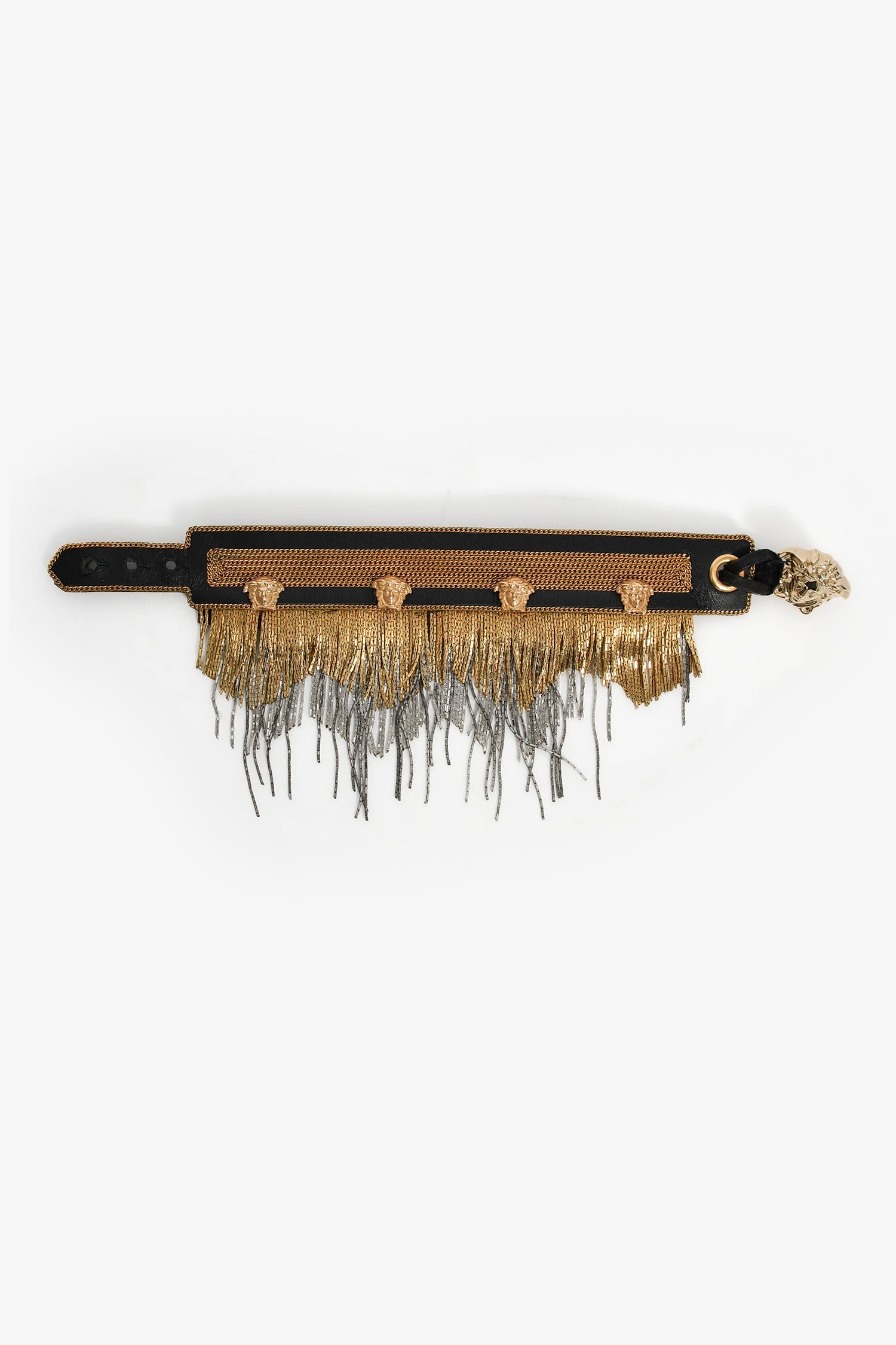 Versace Black/Gold Toned Metal Fringe Choker + Bracelet Set