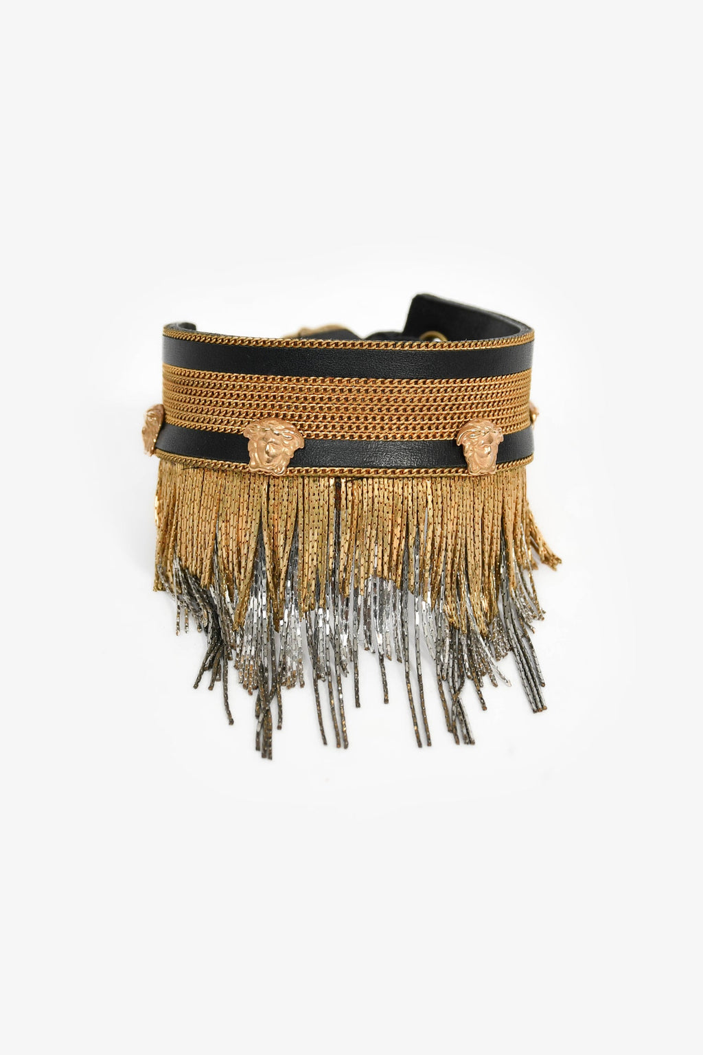 Versace Black/Gold Toned Metal Fringe Choker + Bracelet Set