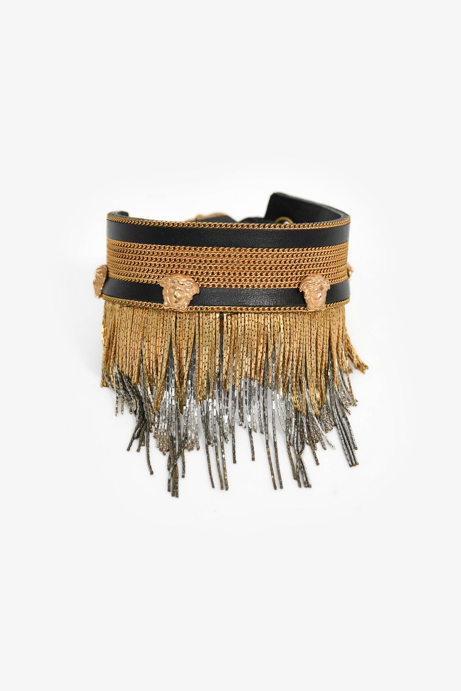 Versace Black/Gold Toned Metal Fringe Choker + Bracelet Set