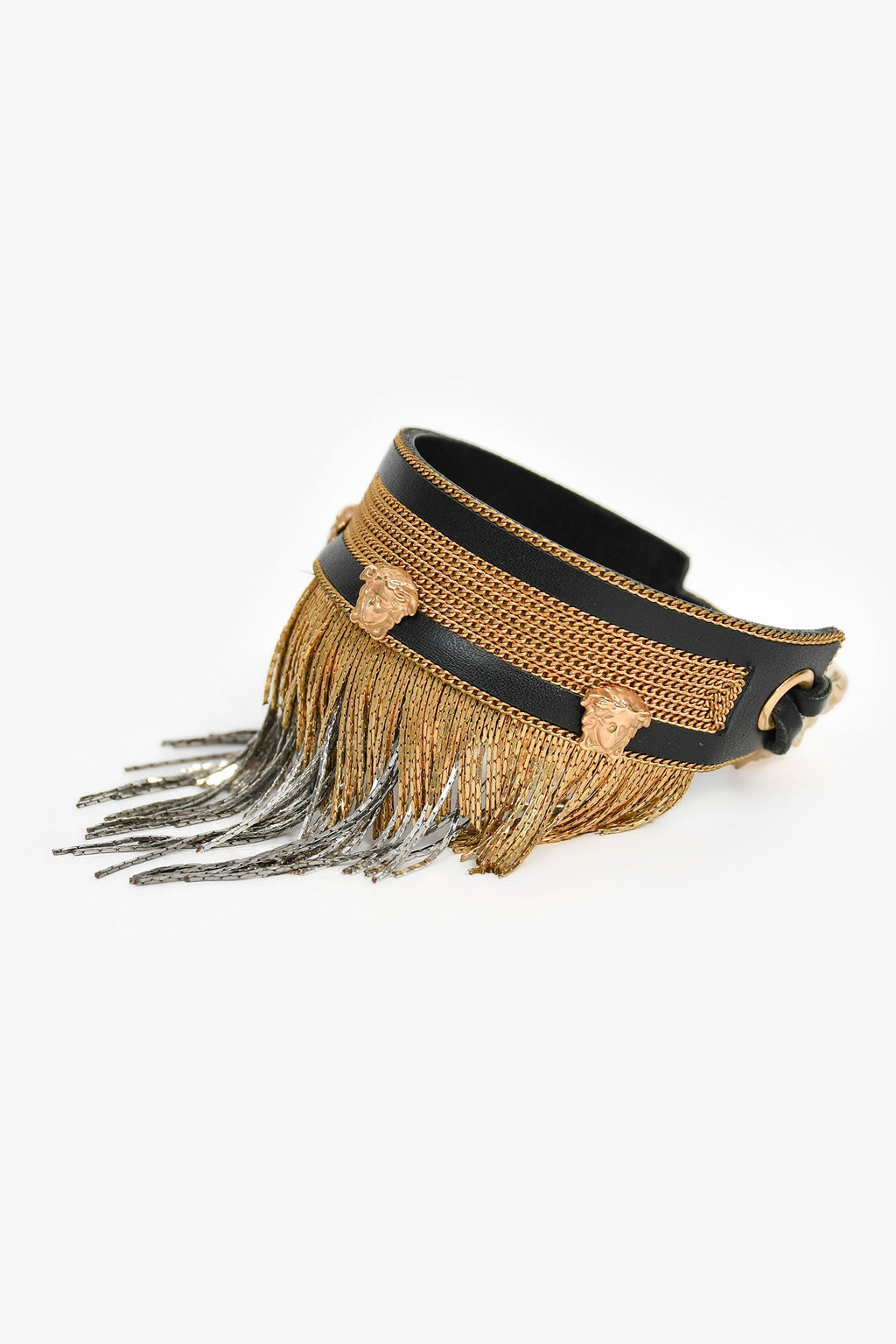 Versace Black/Gold Toned Metal Fringe Choker + Bracelet Set