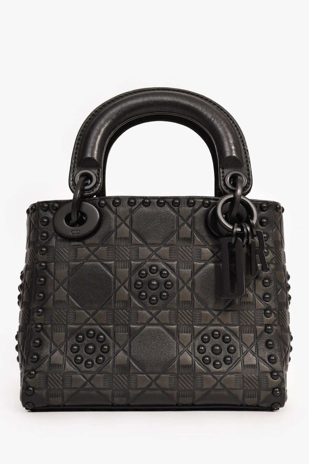 Christian Dior 2018 Black Embellished Cannage Mini Lady Dior Top Handle with Chain Strap