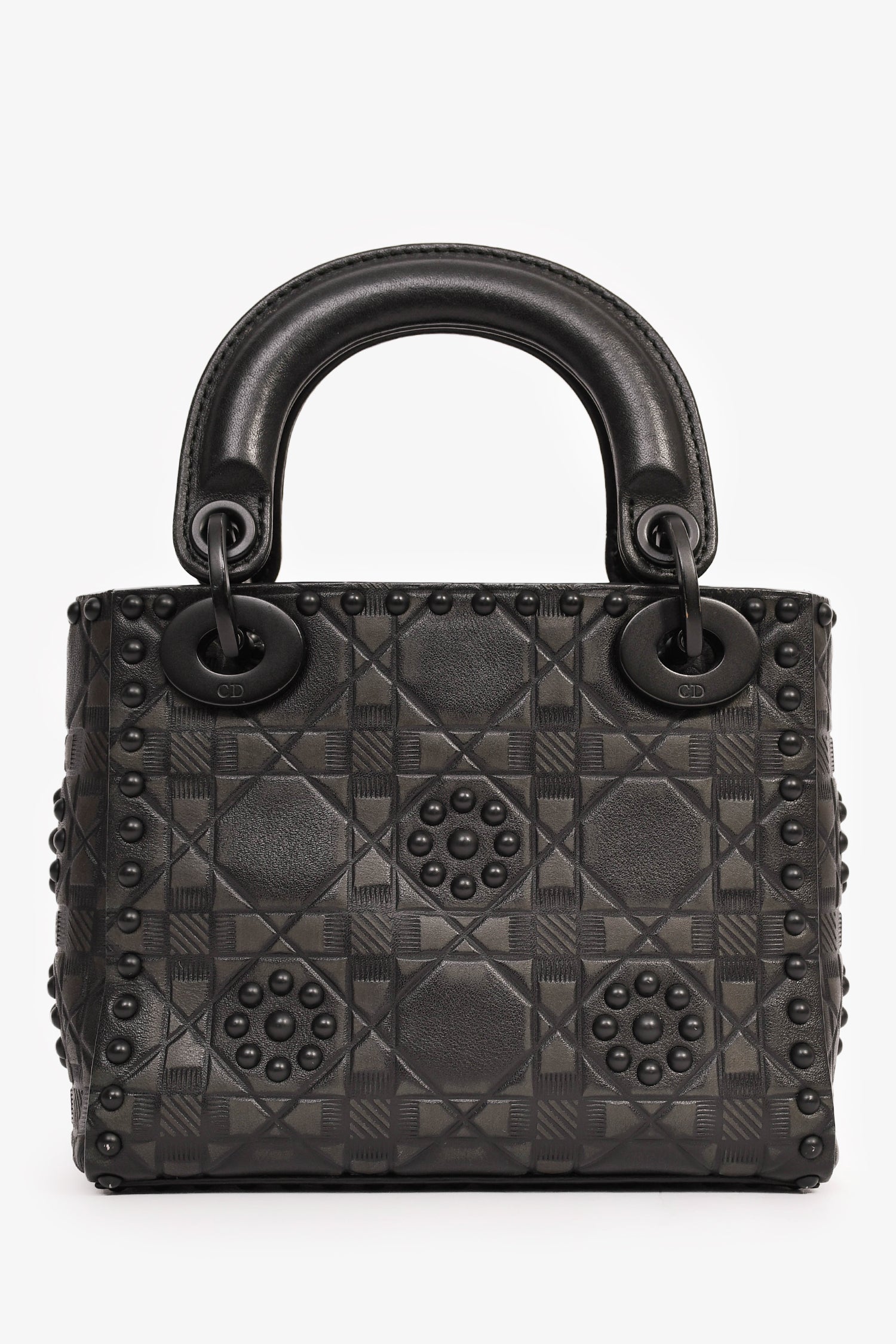 Christian Dior 2018 Black Embellished Cannage Mini Lady Dior Top Handle with Chain Strap